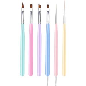 ZEOHBETY Pennelli per Nail Art, Set di 6 Strumenti per Pittura su Unghie con Pennello Fine Liner per Nail Art,Penna Puntinatrice per Smalto Gel per Manicure in Salone fai-da-te, Multicolore.