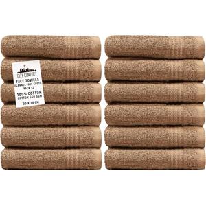 CityComfort Set Asciugamani 30x30 cm 12 Asciugamani Viso Cotone 100%, 550 GSM Morbida Assorbente Towels (Marrone - Confezione da 12)