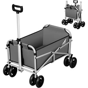 WOLTU Carrello con Ruote, Carrello da Spiaggia, Carrello Pieghevole con 4 Ruote Doppie, Carrello da Giardino, Campeggio, Viaggio, Oxford+Metallo, Grigio Scuro