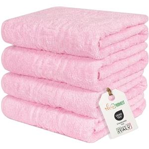 nice homeit Set in 4 Asciugamano in 100% cotone filato ad anello - Adatto sia per uso quotidiano che sportivo - Extra Morbidi e Assorbenti. MADE IN ITALY - 60 X 100CM (ROSA)