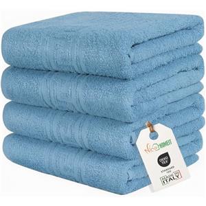 nice homeit Set in 4 Asciugamano in 100% cotone filato ad anello - Adatto sia per uso quotidiano che sportivo - Extra Morbidi e Assorbenti. MADE IN ITALY - 60 X 100CM (BLU)