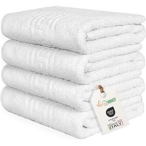 nice homeit Set in 4 Asciugamano in 100% cotone filato ad anello - Adatto sia per uso quotidiano che sportivo - Extra Morbidi e Assorbenti. MADE IN ITALY - 60 X 100CM (BIANCO)