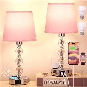 kakanuo Lampada da Comodino Set di 2 in Cristall, Abat Jour da Comodino Touch Dimmerabile a 3 Vie con Porte USB-A+C+2 Presa CA, Lampada da Tavolo per Camera da Letto Soggiorno Ufficio(2 Lampadine Incluse)