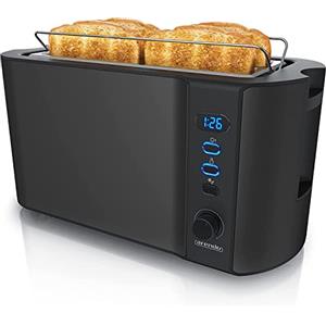Arendo - Tostapane Moderno a 2 Fessure XXL - Scongela - Doppia Parete termoisolante - con Accessorio scalda Cornetto - 1500W - Vassoio raccogli briciole - Display con Tempo rimanente - Nero Opaco