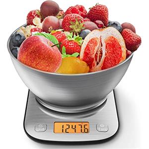 GRAM PRES Bilancia digitale da cucina con grado di impermeabilità IPX6, professionale, in acciaio inox, con ciotola per la perdita di peso, per la dieta e la cottura