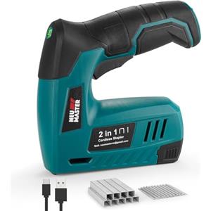 NEU MASTER Sparachiodi a Batteria, 2-in-1 4V Sparachiodi Elettrico con Ricarica Usb, Include 1000 Graffette & 1000 Chiodi, Ideale per Lavori Artigianali, Fai da Te e Tappezzeria
