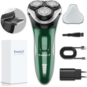 SweetLF [2025 Nuovo] Rasoio Elettrico Uomo + Regolabarba con Testine Rotanti 4D, Rasoio Ricaricabile Wet & Dry con Display LED, Rasatura Impermeabile IPX7-Verde Scuro