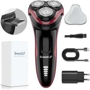 SweetLF [2025 Nuovo] Rasoio Elettrico Uomo + Regolabarba con Testine Rotanti 4D, Rasoio Ricaricabile Wet & Dry con Display LED, Rasatura Impermeabile IPX7-Rosso Gemma