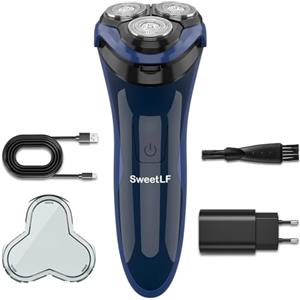 SweetLF 2025 Nuovo Rasoio Elettrico Uomo,Regolabarba con Testine Rotanti 4D, Rasoio Ricaricabile Wet & Dry con Display LED, Rasatura Impermeabile IPX7,Blu Blu