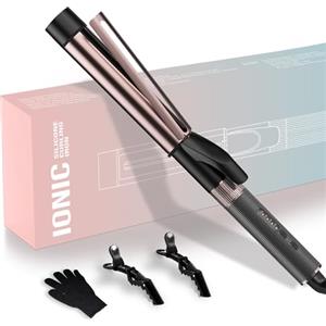 UKLISS Ferro Arricciacapelli Per Ricci Grandi 32 mm, Ferro Arricciacapelli Con Pinza, Lunghi E Di Media Lunghezza Con Pinza E Guanto, 140-200 °C, Doppio Voltaggio