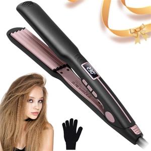 UKLISS Piastra Frisè Per Capelli, Piastra Frisè in Ceramica PTC Per Volumizzare i Capelli, Piastra Frisè Per Capelli Con Temperatura Regolabile e Display LCD, Piastra Per Lo Styling a Lunga Durata