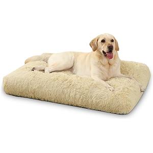KSIIA Cuccia per cani di taglia grande, lavabile, in peluche, 90 x 60 cm, fondo antiscivolo, tappetino per cani di taglia grande, di medie dimensioni, per cani di taglia grande, cachi