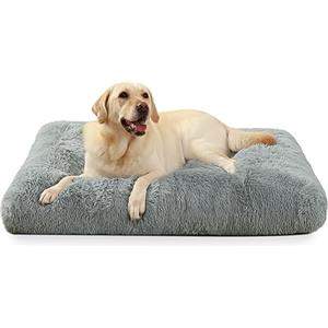 KSIIA Cuccia per cani di taglia grande, lavabile, in peluche, 90 x 60 cm, fondo antiscivolo, tappetino per cani di taglia grande, di medie dimensioni, colore grigio