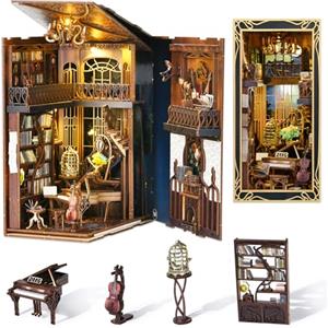 MiniCity Kit per libri fai da te, in miniatura, per casa delle bambole, in legno 3D, per libri e libri, con luce LED, per ragazzi e adulti (pianista con nightingale), NV03-02-DE