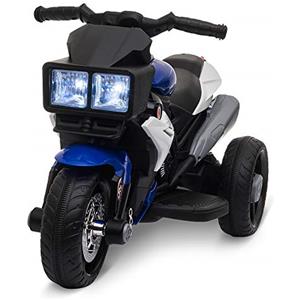 HOMCOM Moto Elettrica per Bambini 3-5 Anni 6V (max. 25kg), Velocità 3km/h, Motorino Elettrica per Bimbi con 3 Ruote, Luci e Suoni, Blu e Nero, 86x42x52cm