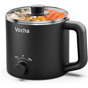Vocha Pentola elettrica con funzione Keep Warm, Pentola Elettrica Cuocipasta Da 1,6 Litri,fornello da viaggio portatile, mini fornello multi-cottura per pasta tagliatelle, zuppe, uova sode