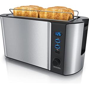 Arendo - Tostapane Moderno a 2 Fessure XXL - Scongela - Doppia Parete termoisolante - con Accessorio scalda Cornetto - 1500W - Vassoio raccogli briciole - Display con Tempo rimanente - Argento