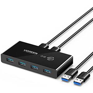 UGREEN 4 Porte Switch USB 3.0 2 Ingressi e 4 Uscite Commutatore con 2 Cavi per la Condivisione di Tastiera, Mouse, Unità Flash, Hard Disk, Stampanti, Scanner ecc