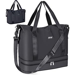 CS COSDDI 36L Weekend Borsa a tracolla, borsa da palestra separata asciutta e umida, borsa da corsa impermeabile per donna uomo sport palestra Weekender borsa tote borsa da ospedale, Il nero