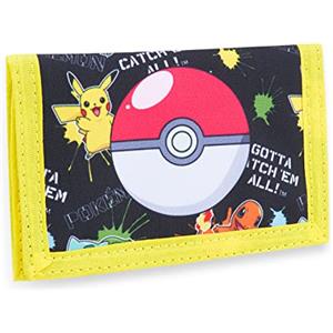 Pokemon Tri-Piega Portafoglio Bambino con Scomparto Monete e Tasca ID Visibile (Nero/Giallo)