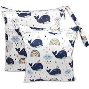 ABirdon Wetbag Pannolini, 2 pezzi Borsa per Pannolini Lavabili Riutilizzabile, Sacchetto con cerniera per Pannolino, Organizzatore Lavabile per Bambini, Borsa per Viaggi
