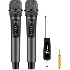 TONOR Microfoni senza fili con Effetti sonori bassi/eco/alti, Cordless Handheld Dynamic Singing Mic System con Ricevitore per Karaoke Home KTV Matrimonio Festa, 30 UHF Frequenze Regolabili, 60M TW525