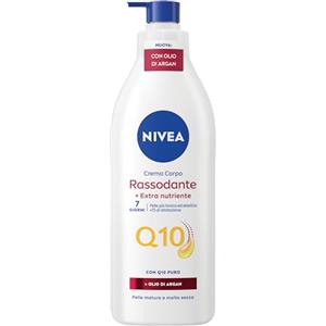 NIVEA Q10 Crema Corpo Rassodante + Extra Nutriente 400 ml, Crema rassodante corpo con Coenzima Q10 Puro e Olio di Argan 100% organico, Crema idratante corpo 72h per pelle matura e molto secca