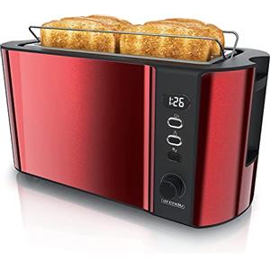 arendo - Tostapane a 2 Fessure - Funzione Scongelamento - Doppia Parete termoisolante - 1500W - Rosso