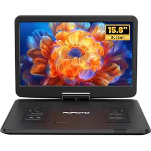 POFOTO Lettore DVD Portatile da 17,5'' con Schermo Rotante HD 15,6, Autonomia di 6 Ore, Supporto Formati Multipli/SD/USB, Regione Libera, Sync TV e Proiettore, Antishock e Memoria, Doppi Altoparlanti