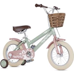 magikbike Bicicletta 12 per bambini con cestino in vimini, verde menta e rosa