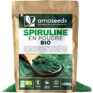 Amoseeds Spirulina in polvere BIO 250G | Naturale e Pura | Ricca di proteine e ferro | Energia, Sport, Immunità | Senza OGM, senza Conservanti | Qualità Superiore