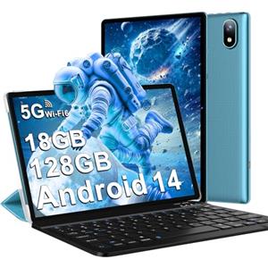 DMOAO Tablet 10 Pollici Android 14 con 18 GB RAM + 128 GB ROM(TF 1TB), FHD Tablet con 5G Wi-Fi 6, Widevine L1, Octa-Core, USB-C, BT 5.0, 6000 mAh, Tastiera + Mouse + Custodia, Blu