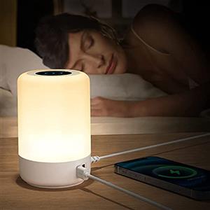 Taipow Lampada da Comodino Led, Abat Jour da Comodino, 8 Colori/10 Luminosità livello, Controllo Tattile, Dimmerabile, 4 Porte di Ricarica USB-A per Soggiorno Ufficio Camera da Letto (spina UE)