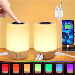 Taipow Lampada da Comodino, Abat Jour da Comodino con 4 Porte di Ricarica USB & 8 colori, Touch Dimmerabile Lampada da Tavolo LED per Camera da Letto Soggiorno Ufficio (2 pezzi)