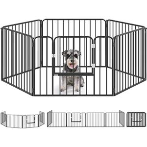 PawHut Box per Cani Taglia Media e Piccola a 6 Pannelli Modulabili da Interno ed Esterno, Cancello per Cani in Acciaio con 7 Picchetti, 164x83x60 cm, Nero