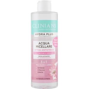 CLINIANS HYDRA PLUS acqua micellare attiva antistress per pelli secche o sensibili, con estratto di Malva, 400 ml