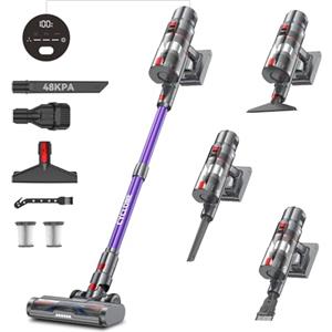aujun J10 Aspirapolvere senza Fili, 48Kpa/580W/70Mins Scopa Elettrica senza Fili Potente, Smart Display, Ultra Silenzioso, Anti-Avvolgimento per Peli Animali/Pavimento/Tappeti