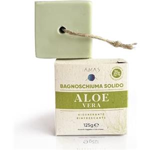 AMAS Bagnoschiuma doccia Solido - ALOE VERA -100% Naturale - Vegan - Plastic Free - Rigenerante e Rinfrescante - Equivale a 3 Flaconi in Plastica -125g- Fatto a Mano in Italia -