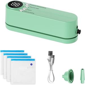 DONGKER Macchina Sottovuoto Alimenti, 1200 mAh Mini Sigillatrice per sacchetti ricaricabile USB con 4 Sacchetti e 3 Dispositivi di Sigillatura, Sigillatore per Conservazione di Snack e Alimenti