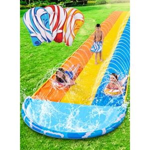 Sloosh Scivolo d'Acqua Triplo con Onde da 22,5ft x 84in/685.8 * 213.3cm, Scivolo da Giardino Resistente con 3 Bodyboard e irrigatore, Gioco d'Acqua Estivo per Bambini e Adulti, per Esterni e Giardino