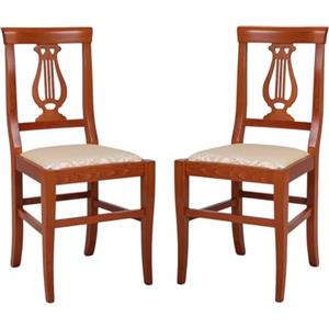 LIBEROSHOPPING Sedia Lira in legno massello di faggio con seduta imbottita e schienale decorato - Set 2 pezzi