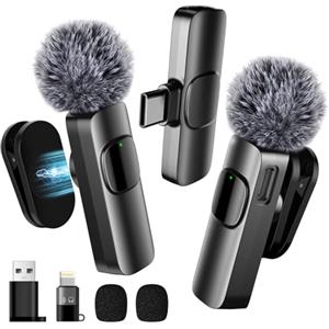 BYbrutek Microfono Lavalier wireless 3 in 1 aggiornato - per iPhone/Android/PC - Mini microfono per registrazione video, podcast, interviste, YouTube, TikTok e Vlogging