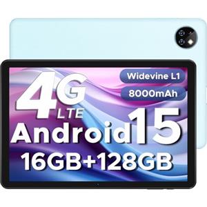 DOOGEE T10W Tablet 10 Pollici, 16GB+128GB(2TB TF) Tablet Android 15, Dual 4G LTE + 5G WiFi Tablets, 8000mAh Batteria,GMS/Widevine L1/Face ID/OTG/ BT5.0/GPS/5MP/3.5mm Jack - Blu
