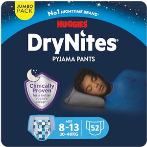 Huggies Drynites Pannolini, 8-13 anni (30-48 Kg), Mutandine assorbenti, 4 confezioni da 13 pz, totale 52 pz