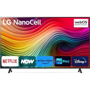 LG NanoCell 65'', Serie 81 2024, 65NANO81T6A, Smart TV 4K, Processore α5 Gen7, 20W, 3 HDMI, Filmmaker Mode, Game Optimizer, Alexa, Wi-Fi, webOS 24, Telecomando puntatore