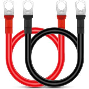 EEEKit 2 Cavi Inverter Batteria per Auto 50cm 4 AWG, Cavi Batteria per Auto con terminali ad Anello M10 Filo Flessibile in Rame per Camion, Moto, energia Solare