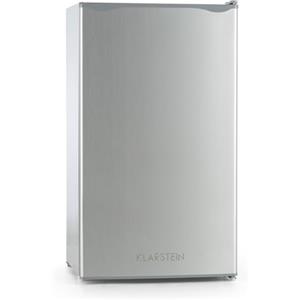 KLARSTEIN Frigorifero Alimentazione Singola - Frigorifero, 90 Litri, Classe E, 2 Livelli, Compatto, Porta, Ripiani e vani Porta in Acciaio Inox, Argento