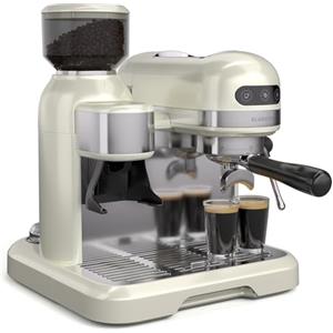 KLARSTEIN Bella Café - Macchina per caffè Espresso, 19 Bar, 1550W, Macinino Integrato da 200g, Montalatte Mobile, Serbatoio da 1,4L, Thermo Block, 2 Tazze, Crema