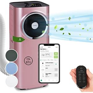 Klarstein Condizionatore Portatile 5 in 1, Condizionatore Deumidificatore Portatile Classe A, Aria Condizionata 12.000 BTU/3,4kW, Purificatore, Climatizzatore Portatile con Night Mode, Wi-Fi/App