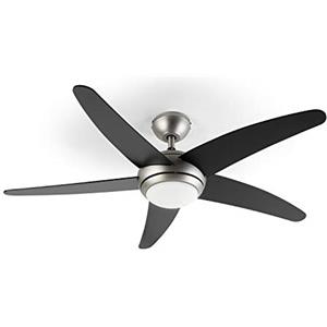 KLARSTEIN Bolero - Ventilatore da Soffitto e Lampada 2in1, Diametro Ventilatore:134cm, Luce, 55W di Potenza, Pale in Legno, Telecomando, 50 dB, 3 Velocità: Veloce, Media, Lenta, Nero